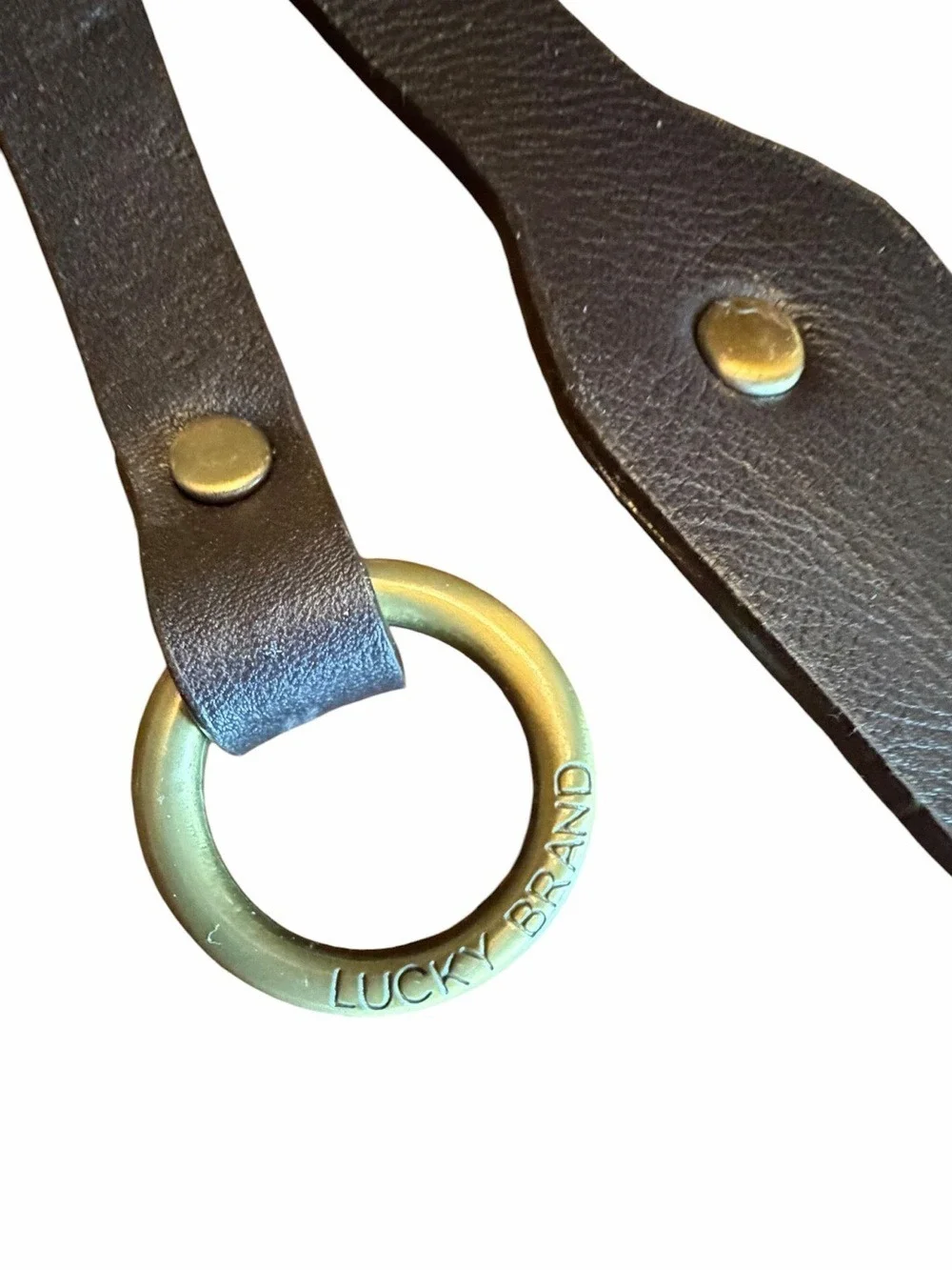 Lucky Brand Hangtag Fob Key Chain Brown Leather Brass EC
